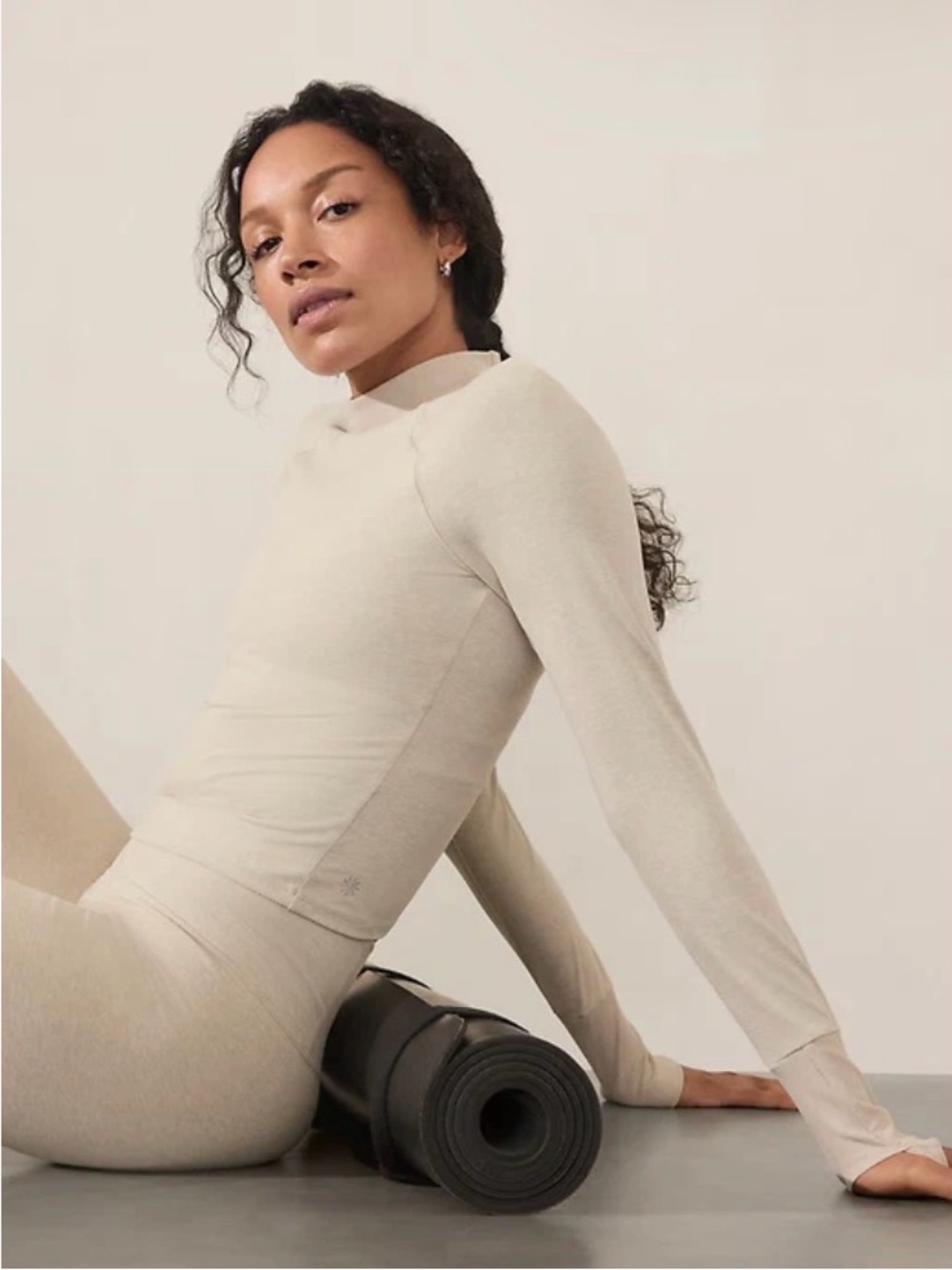Athleta Cream Long-Sleeve Mock Neck Performance Top